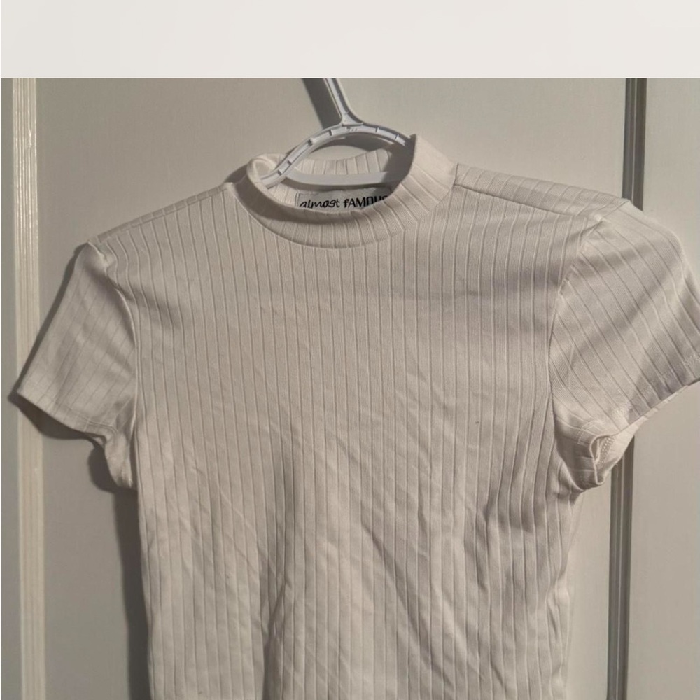 Almost Famous White Ribbed Short Sleeve Tee